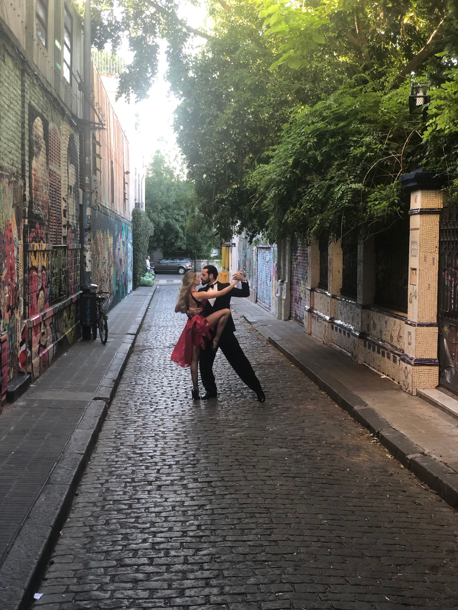 Couple dancing together outdoors