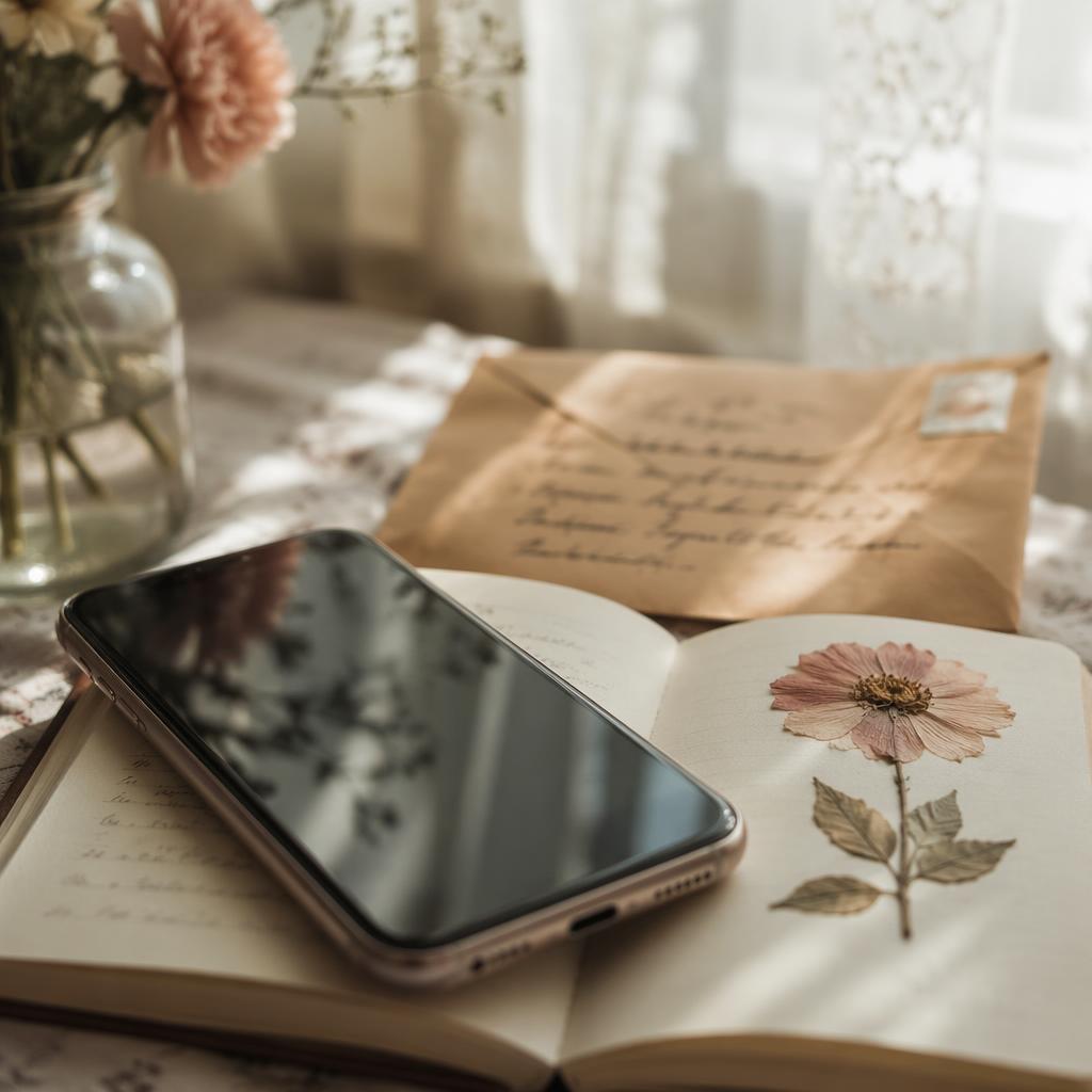 A warmly lit scene of someone writing a digital love letter on a laptop, surrounded by soft flowers and ambient lights.