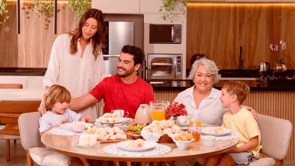 A happy family gathered together during the holidays.